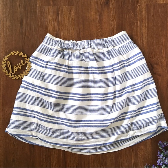 J Crew White & Blue Boardwalk Striped Linen Skirt - Picture 5 of 7